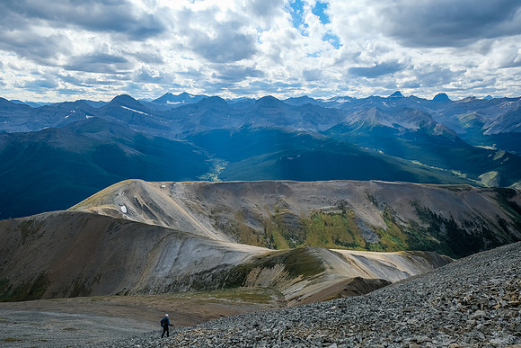 Descending the west ridge in late afternoon light.