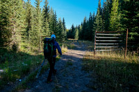 Starting our long hike up the Cascade Fire Road through the bison fence.
