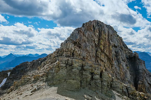 Looking back at the lower west summit - an easy scramble from it to the middle one.