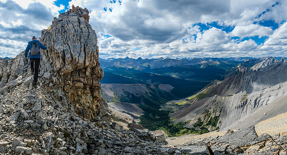 Hiking back up the west peak - easy scrambling.