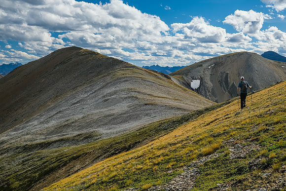 Descending the west ridge to the intervening ridge.