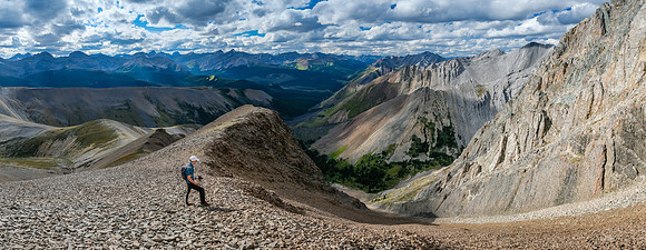 Descending the west ridge in late afternoon light.