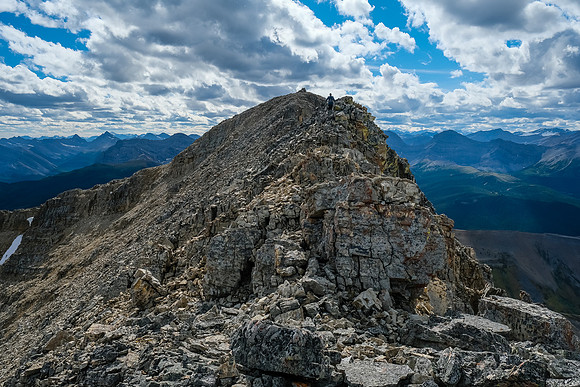 Hiking back up the west peak - easy scrambling.