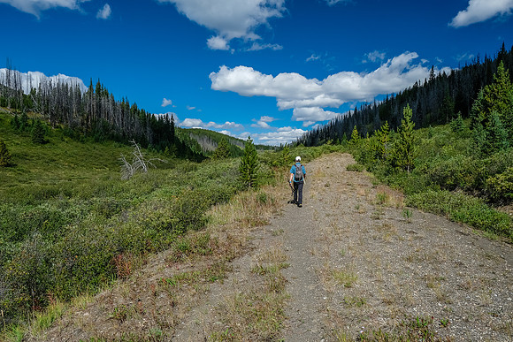 Lovely alpine valley hiking as we near the pass south of Wigmore Lake.