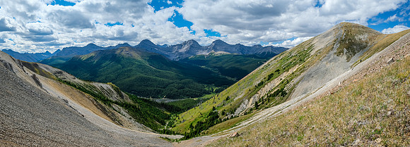 Views back from the access drainage near the col include Flints and Cuthead Peak.