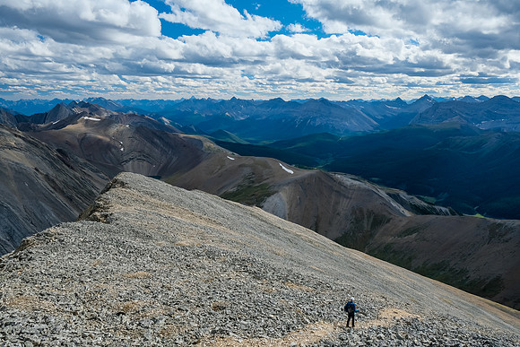 Descending the west ridge in late afternoon light.