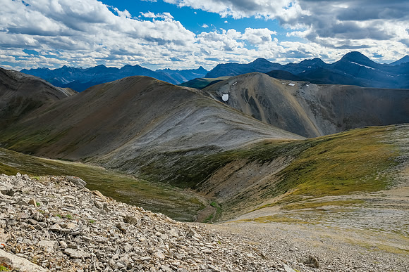 Descending the west ridge to the intervening ridge.