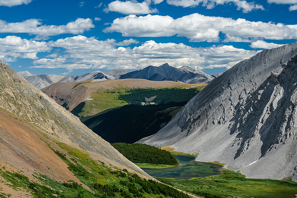 Zombie Peak at distant right center from the col.