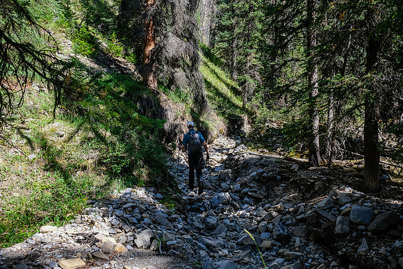 Hiking up the lower access drainage from Wigmore Lake.