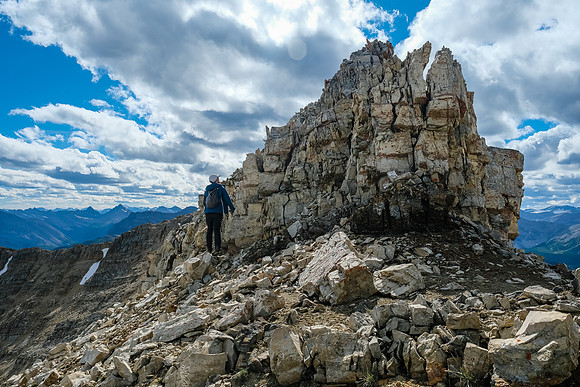 Hiking back up the west peak - easy scrambling.
