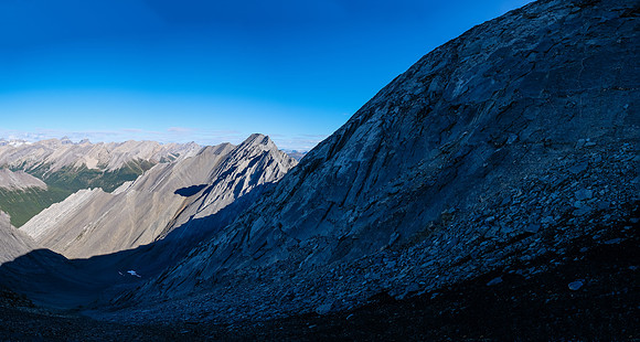Cuthead Peak from where we started up slabs to the right.