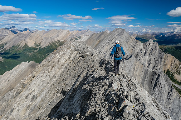 Returning to the west face along the summit ridge.
