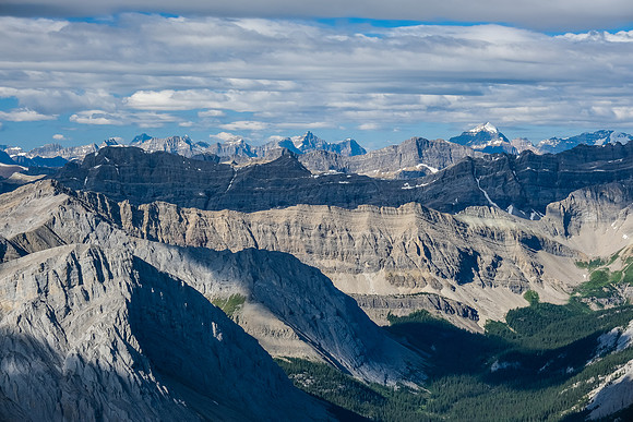 Distant views to the Lake Louise Peaks.