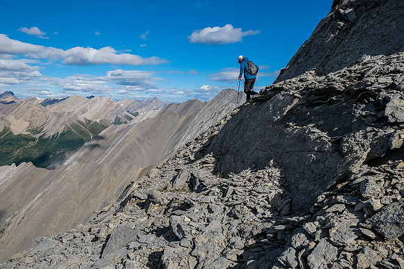 Descending the west face.