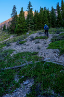 Starting up the lower access slopes to the gully above.