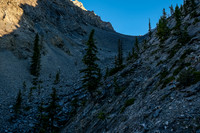 Traversing into the huge gully - only the very bottom visible here.