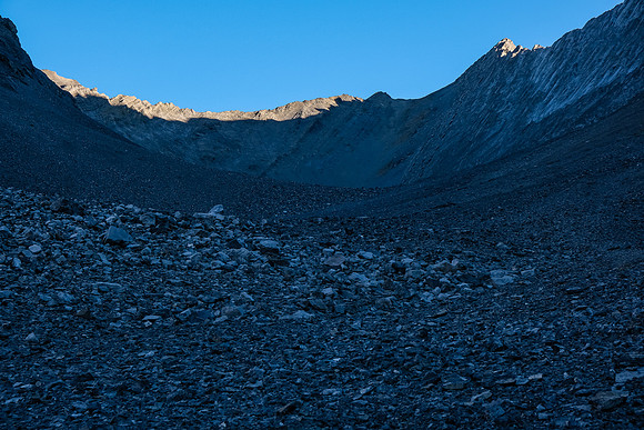 Grinding our way up the foreshortened, easy access gully.