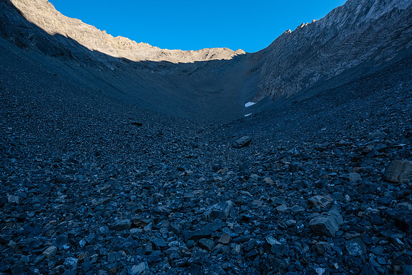 Grinding our way up the foreshortened, easy access gully.