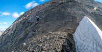 Exiting the west face - this shows the angle and type of terrain to the summit ridge.