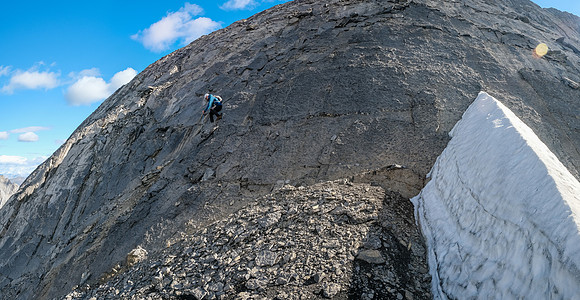 Exiting the west face - this shows the angle and type of terrain to the summit ridge.