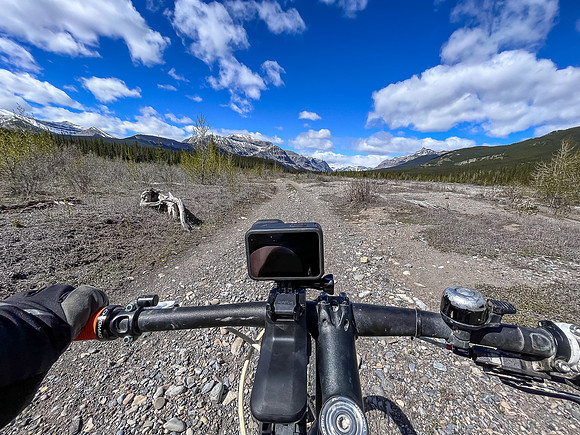 Biking the river flats along the Clearwater Trail.