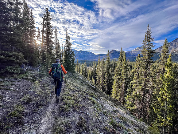 Hiking the Clearwater Trail from Trident Lake to Malloch Creek.