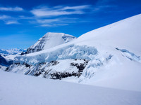 Impressive views of the lower ice fall on the south ridge of North Twin and the impressive summit of South Twin