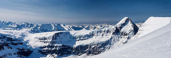 Panorama from the ascent of North Twin showing the long approach to Mount Columbia from the trench (around 6km)