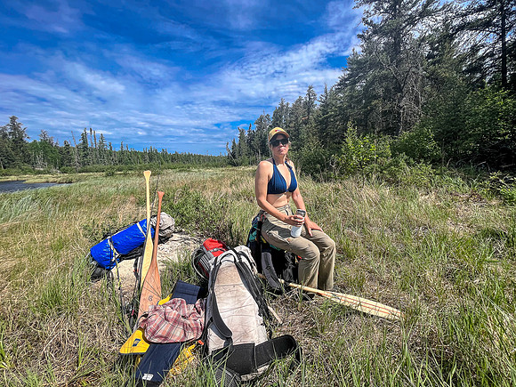 Portaging 500m between North Prairie and Joey Lake.