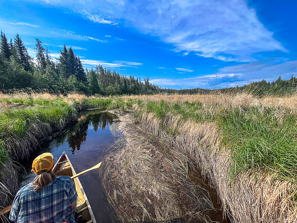 Traveling a small stream out of North Prairie towards Joey Lake.