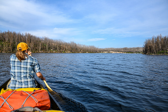 Paddling out of Crystal Lake towards Indian House Lake.