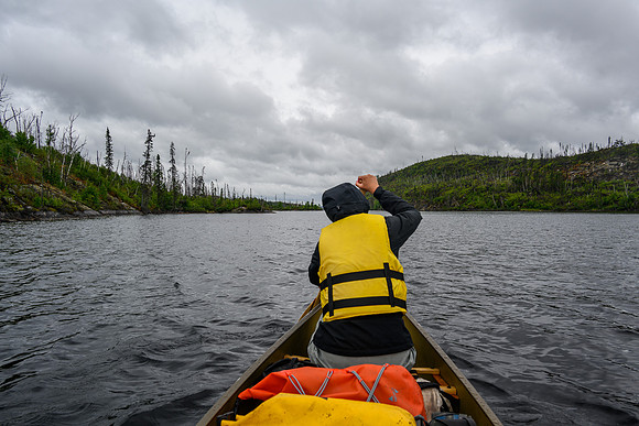 Tough paddling on Colin Lake.