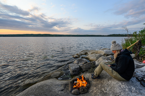 A nice little evening fire on Boland Lake.