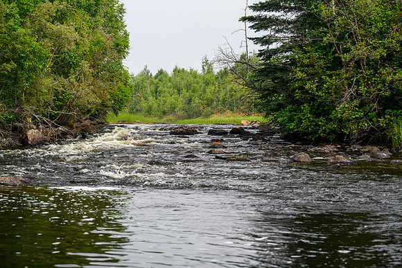 Falls along the Drinking River between unnamed and Pitching Lake.