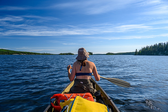 Paddling up Davis Lake.