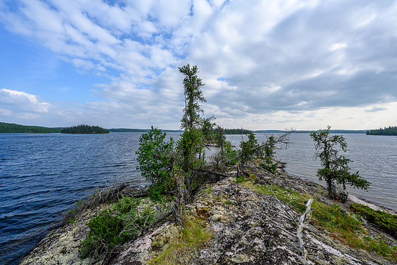 Camp on the "submarine island" on Wapasinni Lake.