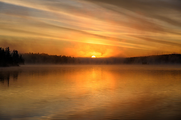 Sunrise from the best camp of the trip on Robertson Lake.