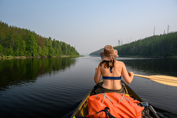 Paddling the Drinking River between Irving and Dirks Lake.