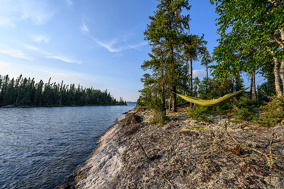 Camp on the "submarine island" on Wapasinni Lake.