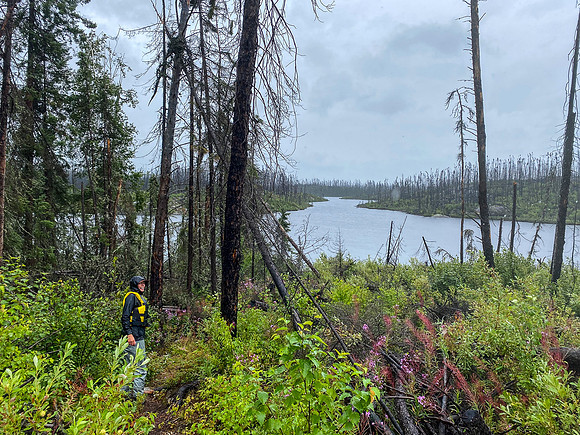A stormy portage into Minuhik Lake from Versailles Lake.
