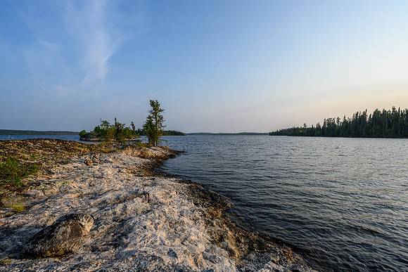 Views from the submarine island site on Wapassini Lake.