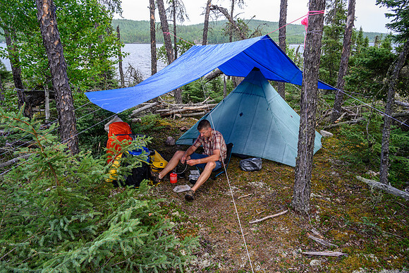 Camp on the "submarine island" on Wapasinni Lake.