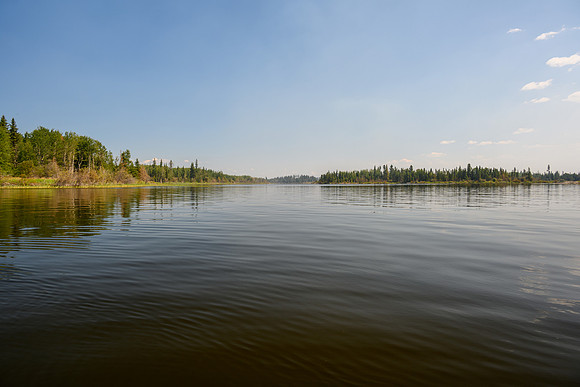Paddling on Mountain Lake along the Churchill River.