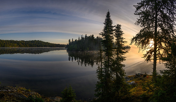 Sunrise from the best camp of the trip on Robertson Lake.