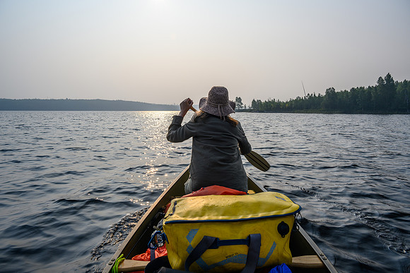 Paddling the Drinking River up Irving Lake.