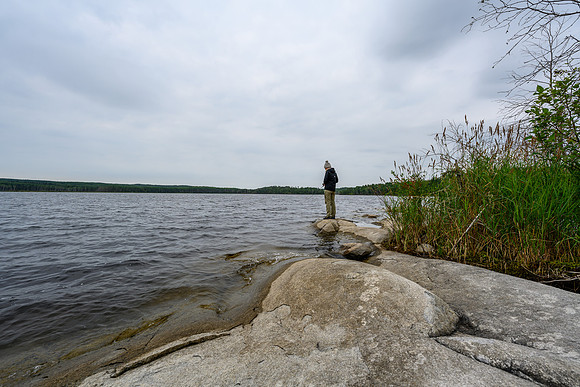 Fishing from camp on Boland Lake.