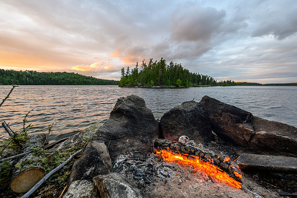 Enjoying a nice sunset from the point at our camp on Robertson Lake.