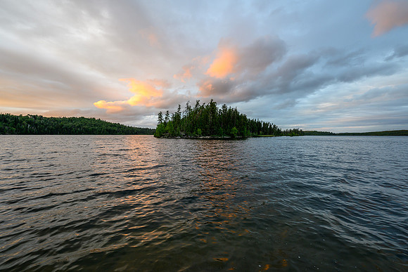 Enjoying a nice sunset from the point at our camp on Robertson Lake.