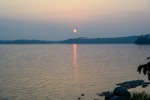 A fiery sunset on Drope Lake.