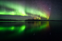 Aurora borealis (northern lights) over Colin Lake.